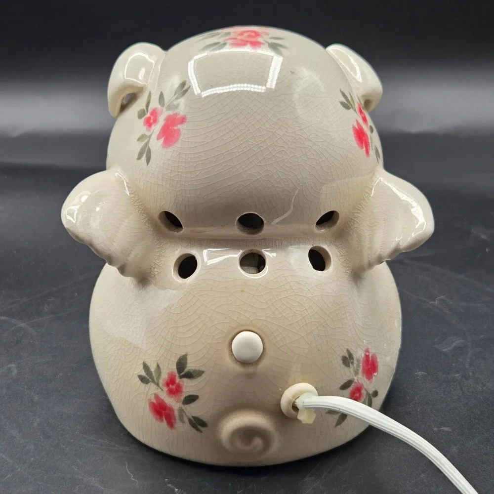 Shabby Chic Ceramic Flying‎ Pig Night Light With Roses and Wings VINTAGE